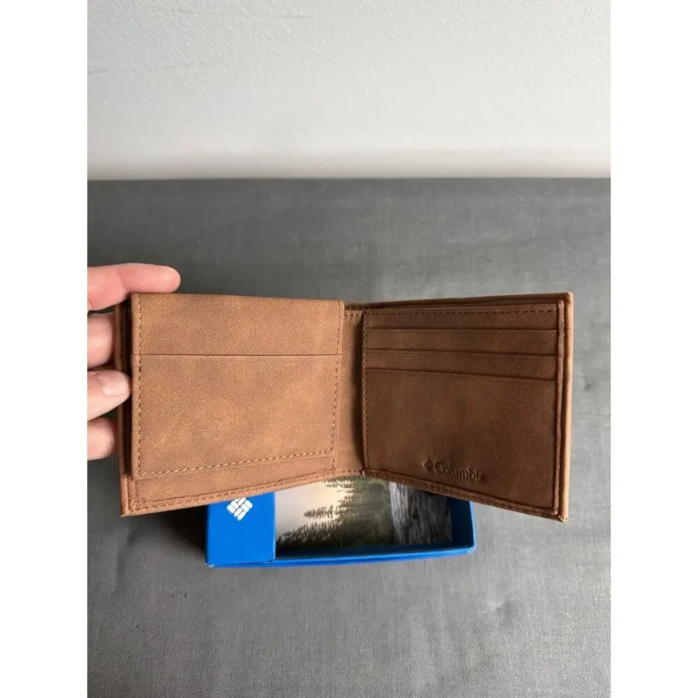 Columbia Men’s Bi-Fold Wallet Brown Coated Leather NEW